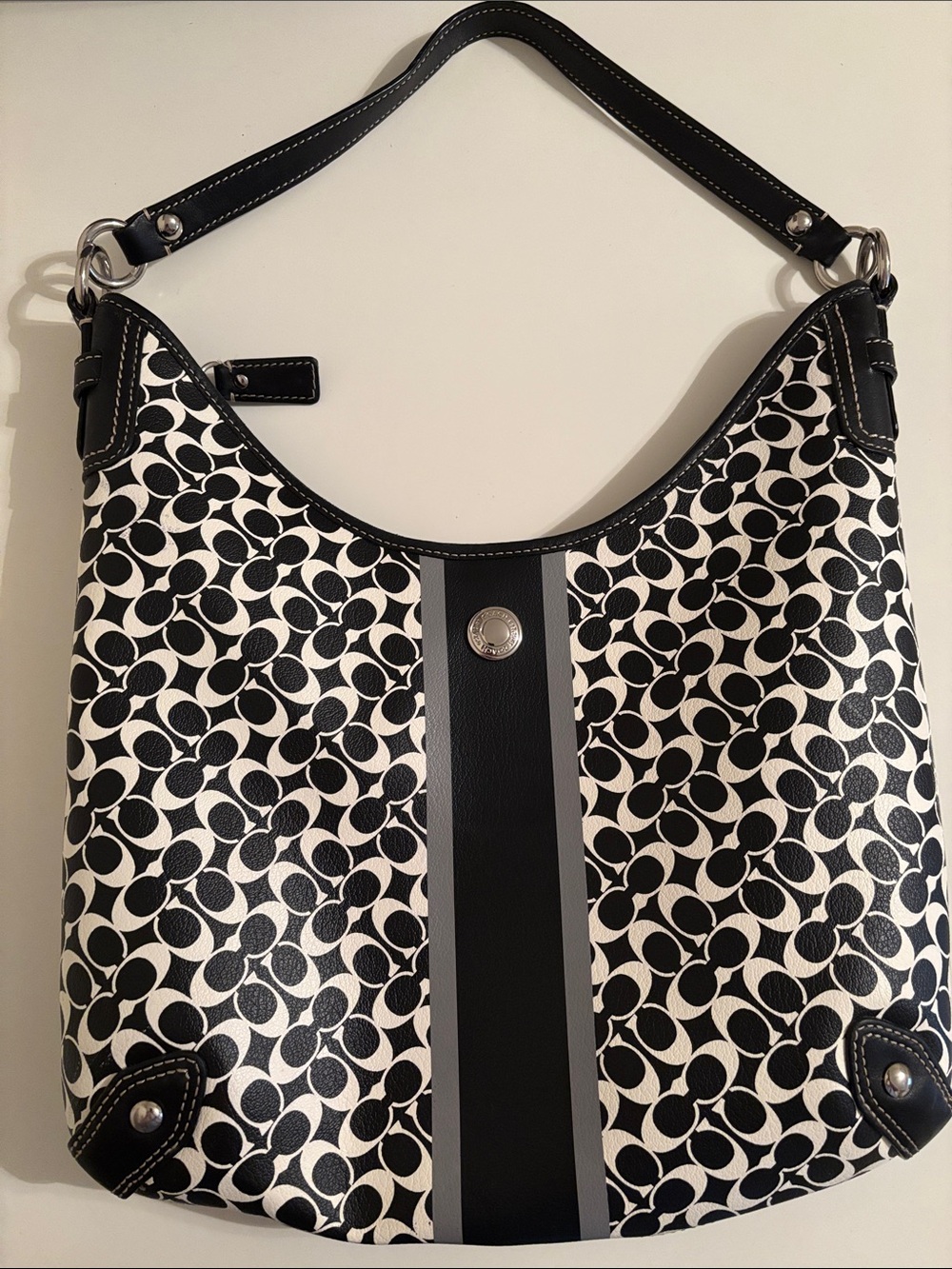 Coach Black and White Signature Shoulder Bag